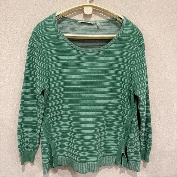 Soft Surroundings Stripe Sweater Twist Accent Green Cotton Blend Size Petite XL - Picture 1 of 12
